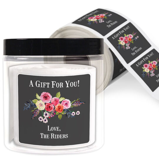 Charcoal Floral Bunch Square Gift Stickers in a Jar